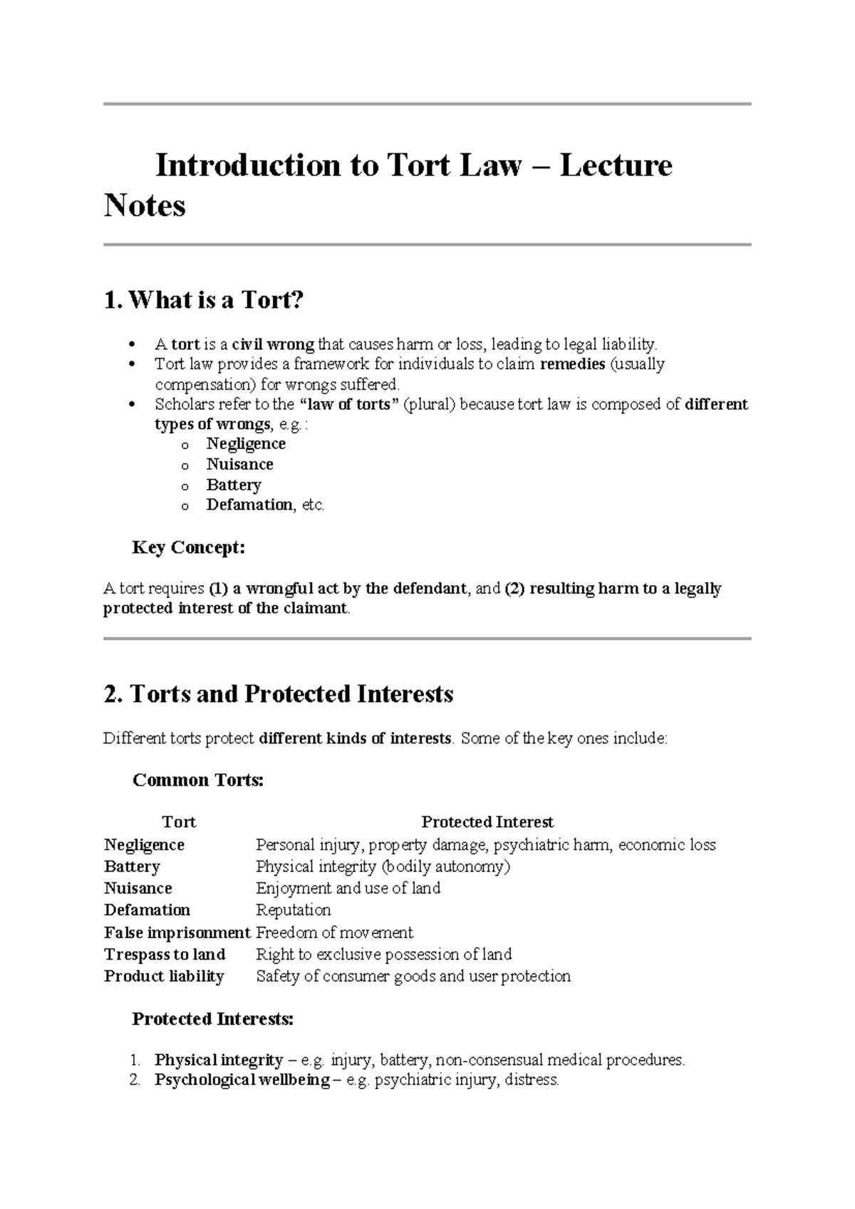 Tort Law 101: Week 1 Lecture Notes on Civil Wrongs and Negligence - Studocu