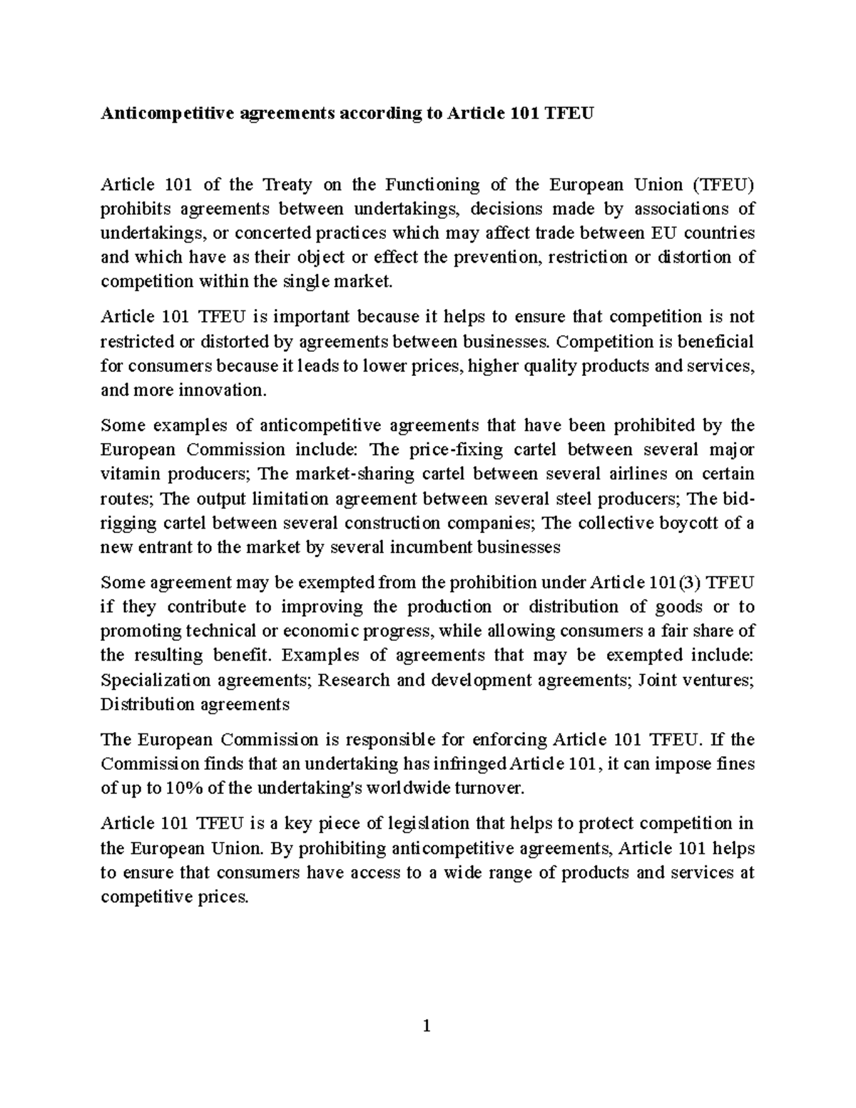 EU Competition Law: Anticompetitive Agreements & Market Dominance Exam ...