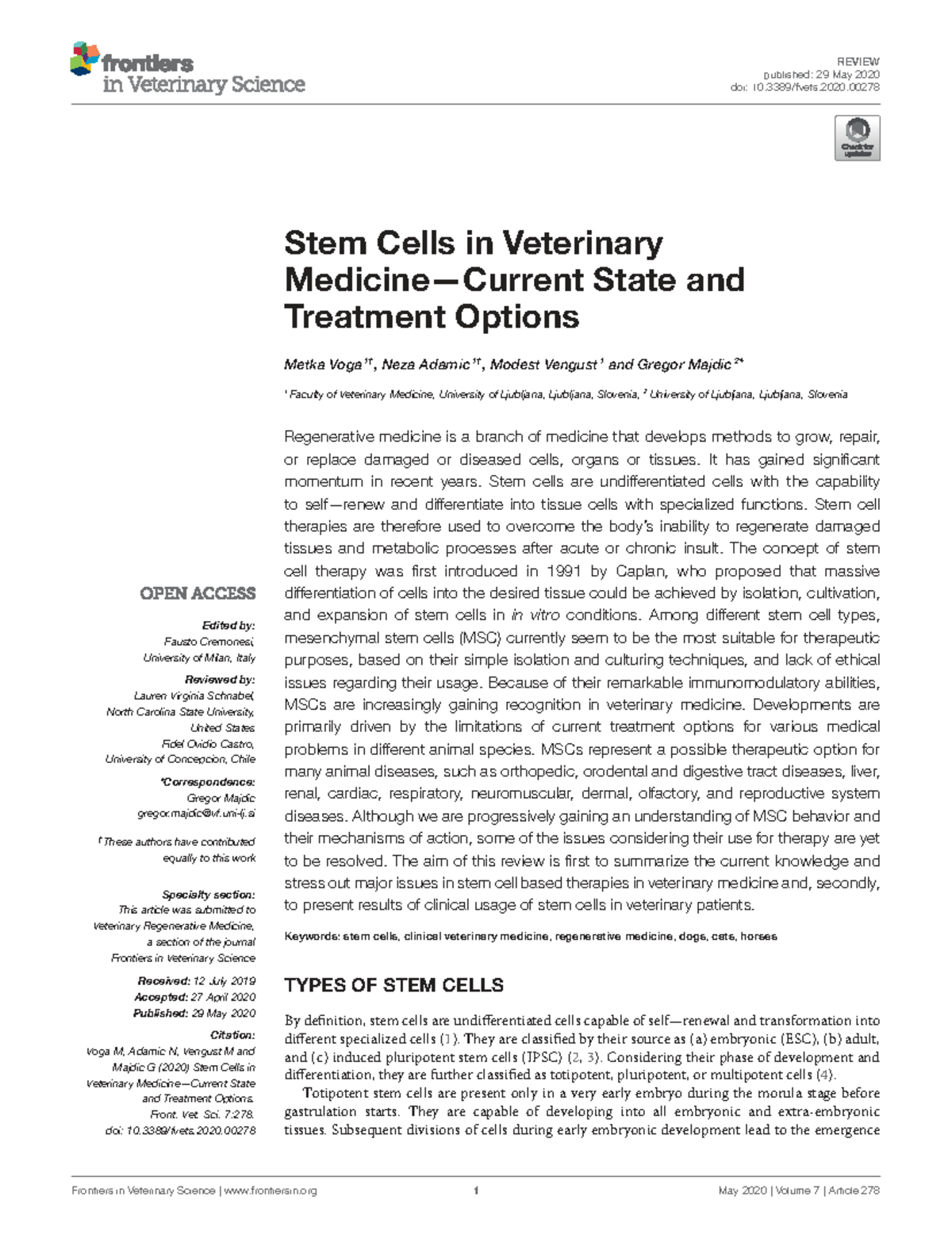 Stem Cells in Veterinary Medicine: Current State and Treatment Options ...