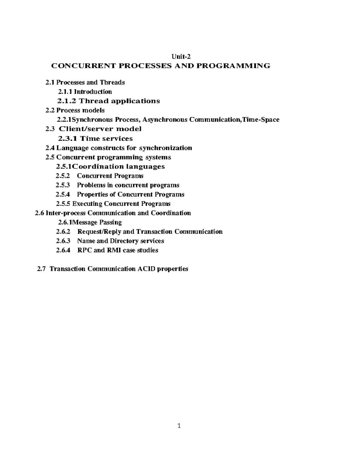 UNIT-2 - distri buted system - Unit- CONCURRENT PROCESSES AND ...