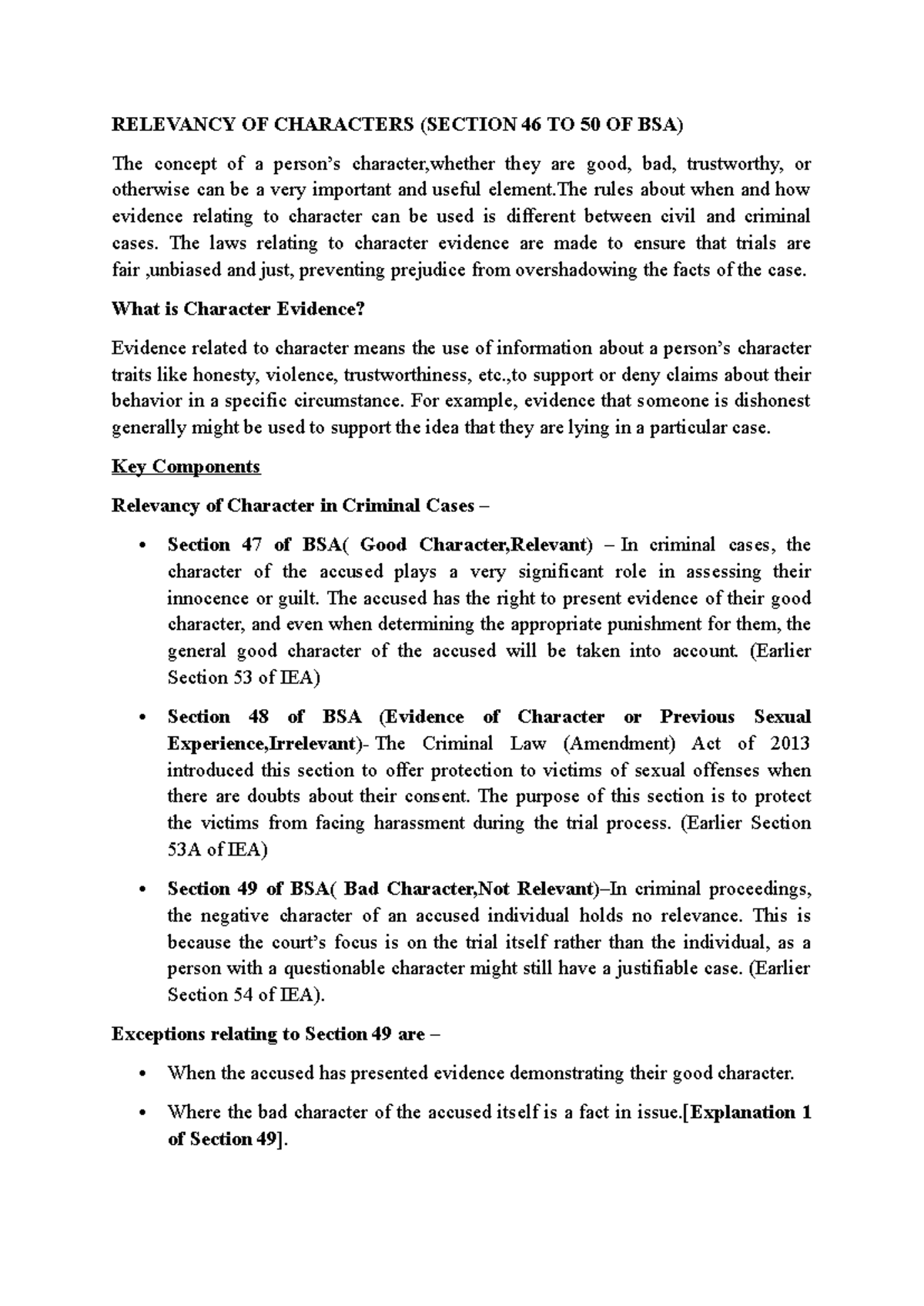 Relevancy of Character Evidence in Criminal & Civil Cases (Sections 46 ...