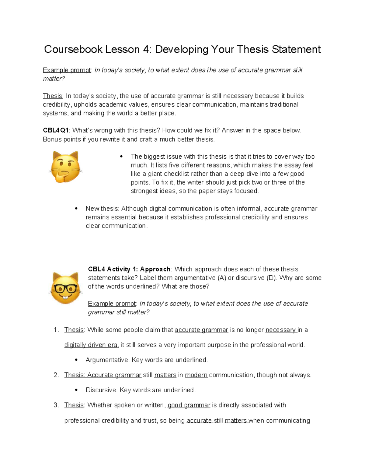 CBL 4 Assignments: Crafting Effective Thesis Statements - Studocu