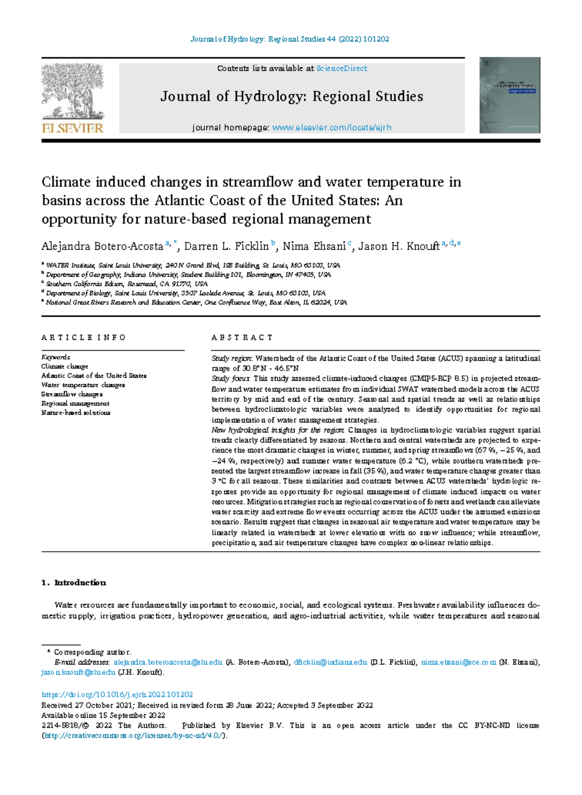 Climate Change Impacts on Streamflow & Water Temp in ACUS - Studocu