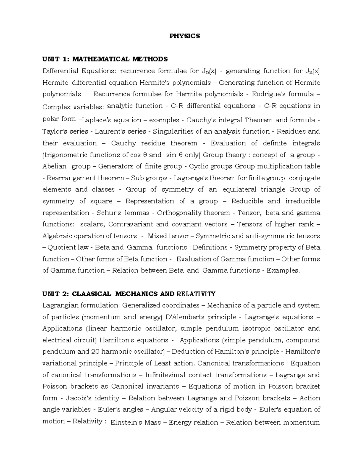 PHYSICS 101: Comprehensive Exam Syllabus Overview - Studocu