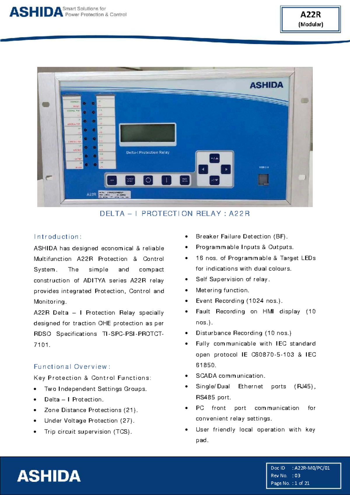 A22R Modular Delta I Protection Relay Overview and Features - Studocu