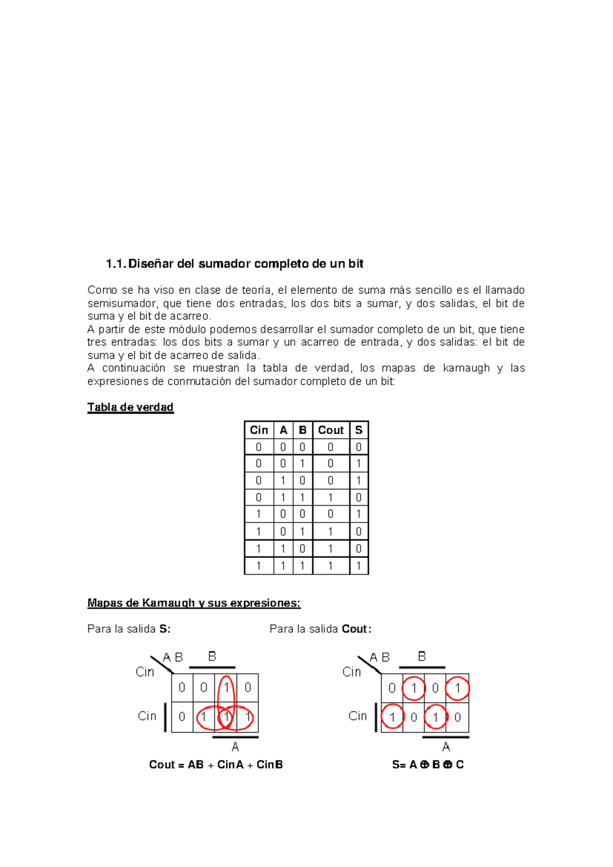 Sumador Binario: Diseño de 1-Bit y 2-Bit (Curso de Electrónica) - Studocu
