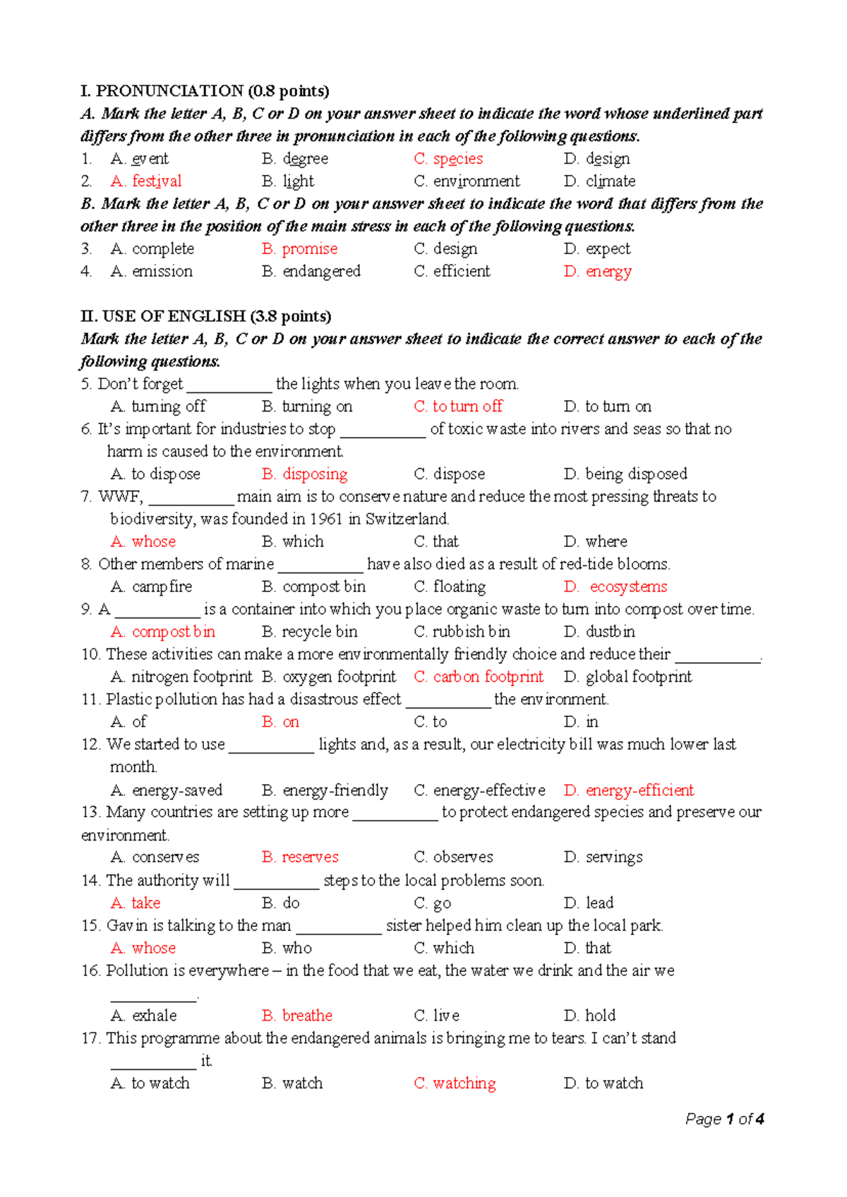 K10 15-Minute Test 1 - Key Answers for Grade 10 Exam - Studocu