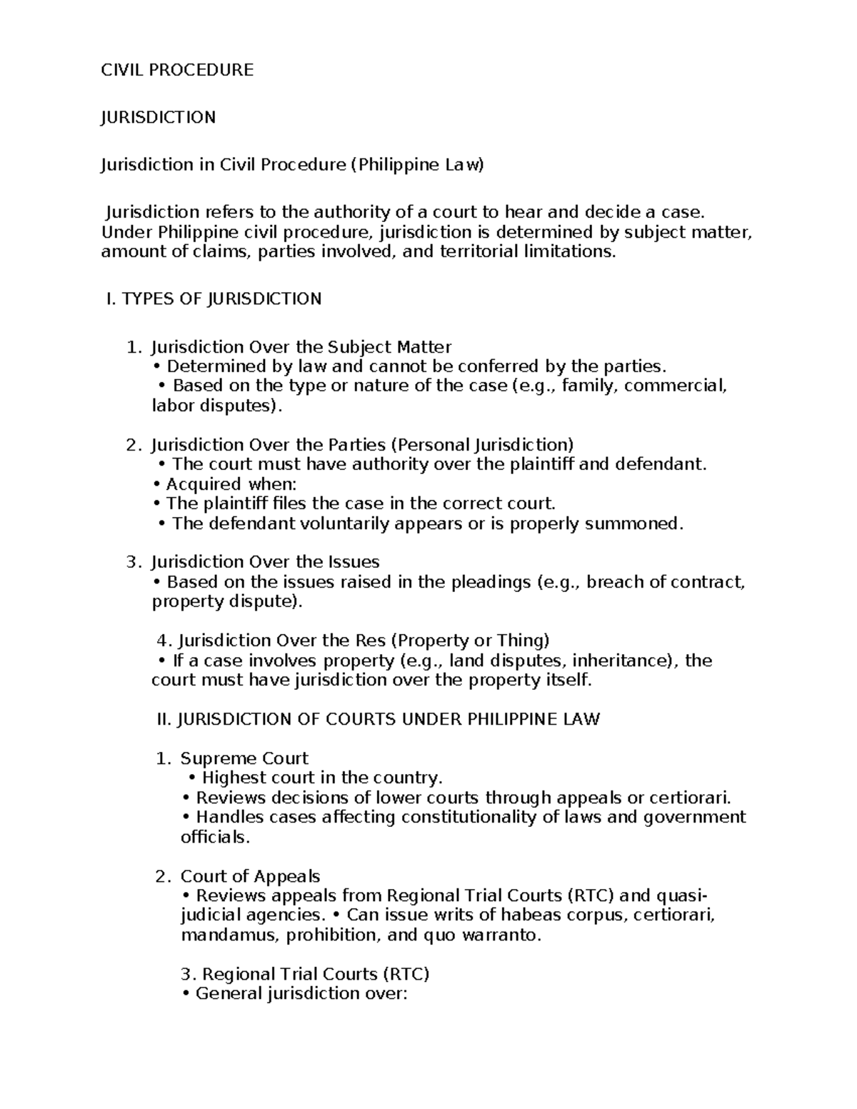 Civil Procedure (Philippine Law): Understanding Jurisdiction Types ...