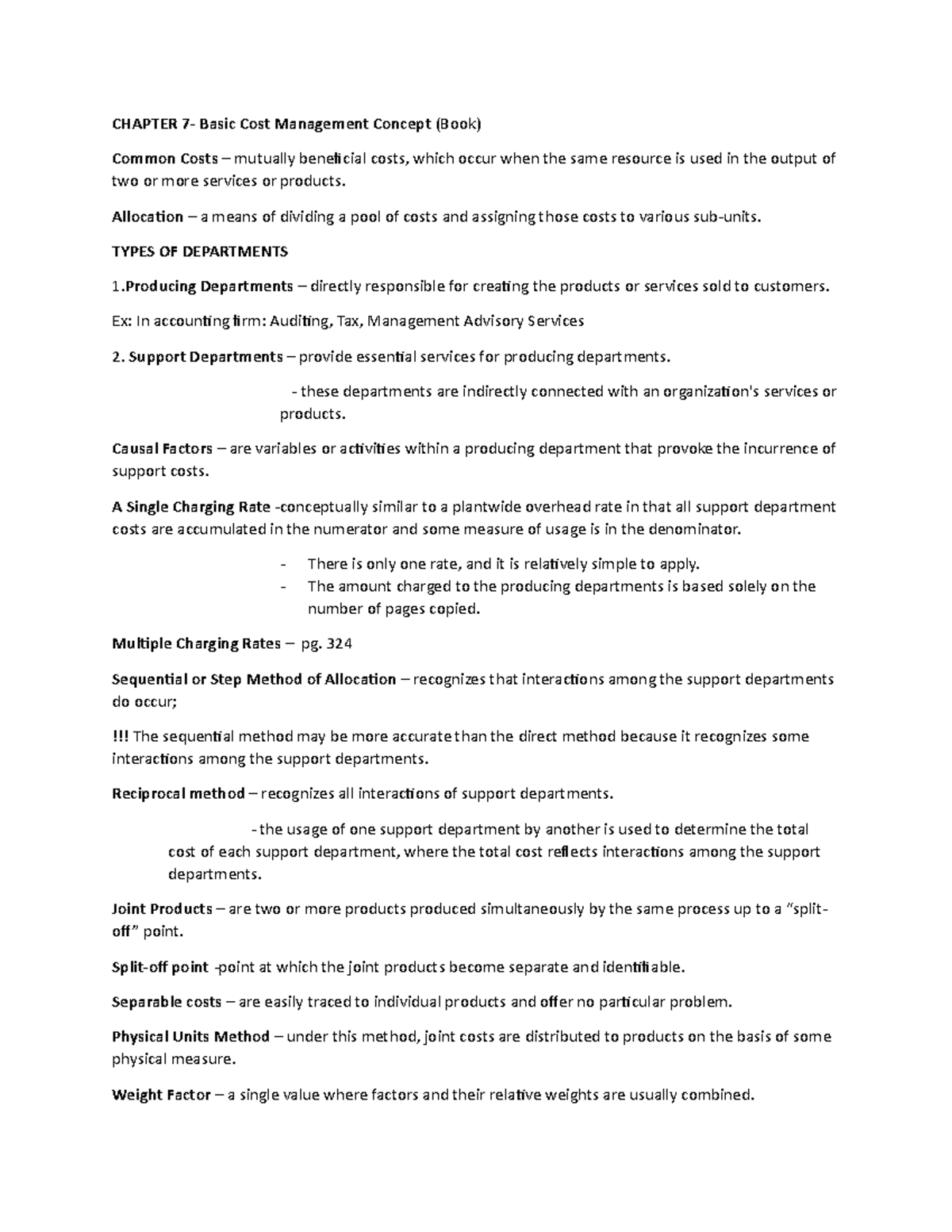 COST 101 - Chapter 7: Basic Cost Management Concepts Overview - Studocu