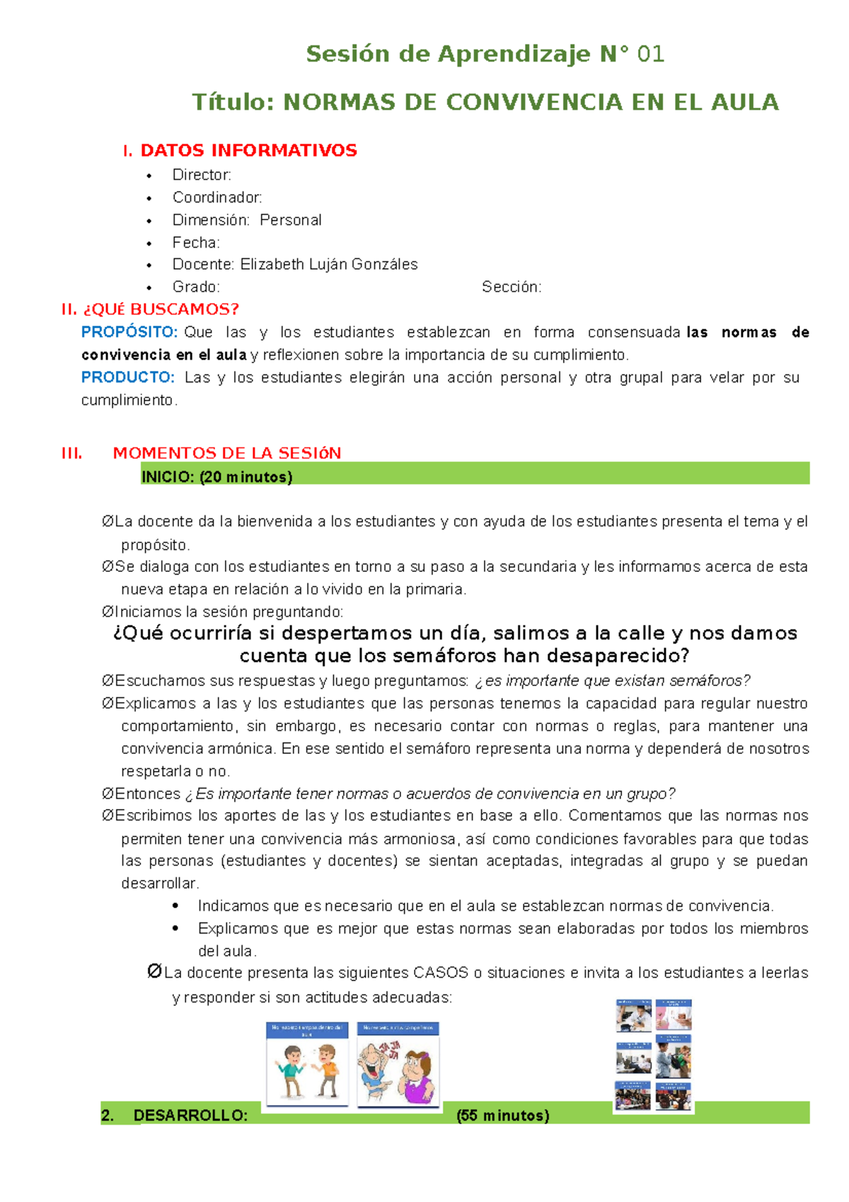 Normas de Convivencia en el Aula - Sesión de Aprendizaje N° 01 - Studocu