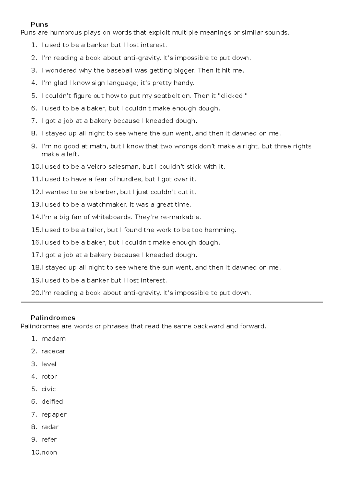 Wordplay - Grammar: Puns, Palindromes, Anagrams, and More - Studocu