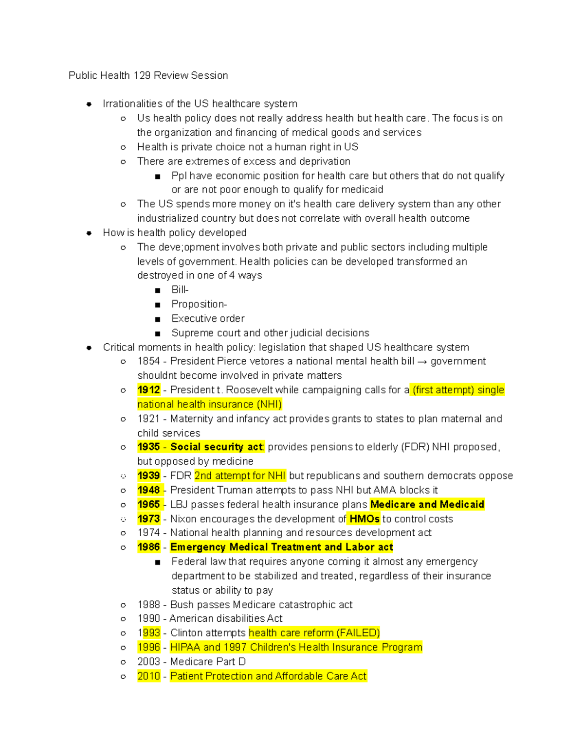 Public Health 129 Exam 1 Comprehensive Review Notes - Studocu