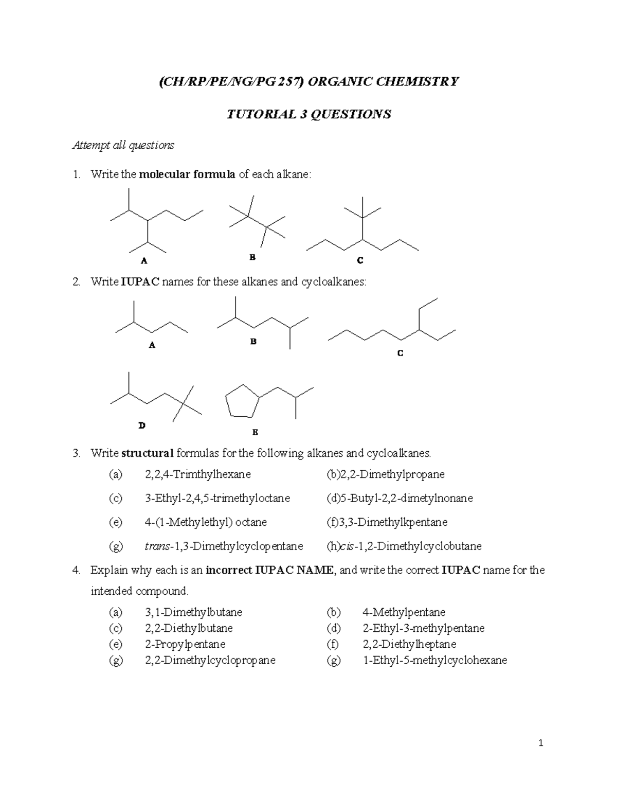 257) Organic Chemistry Tutorial 3: Questions & Structural Formulas ...