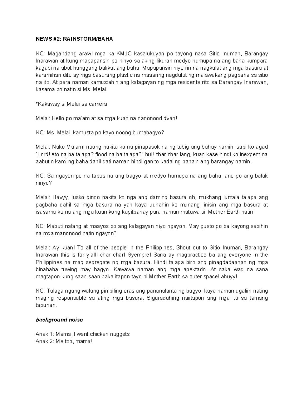 BAHA News Report: Sitio Inuman, Barangay Inarawan Update - Studocu