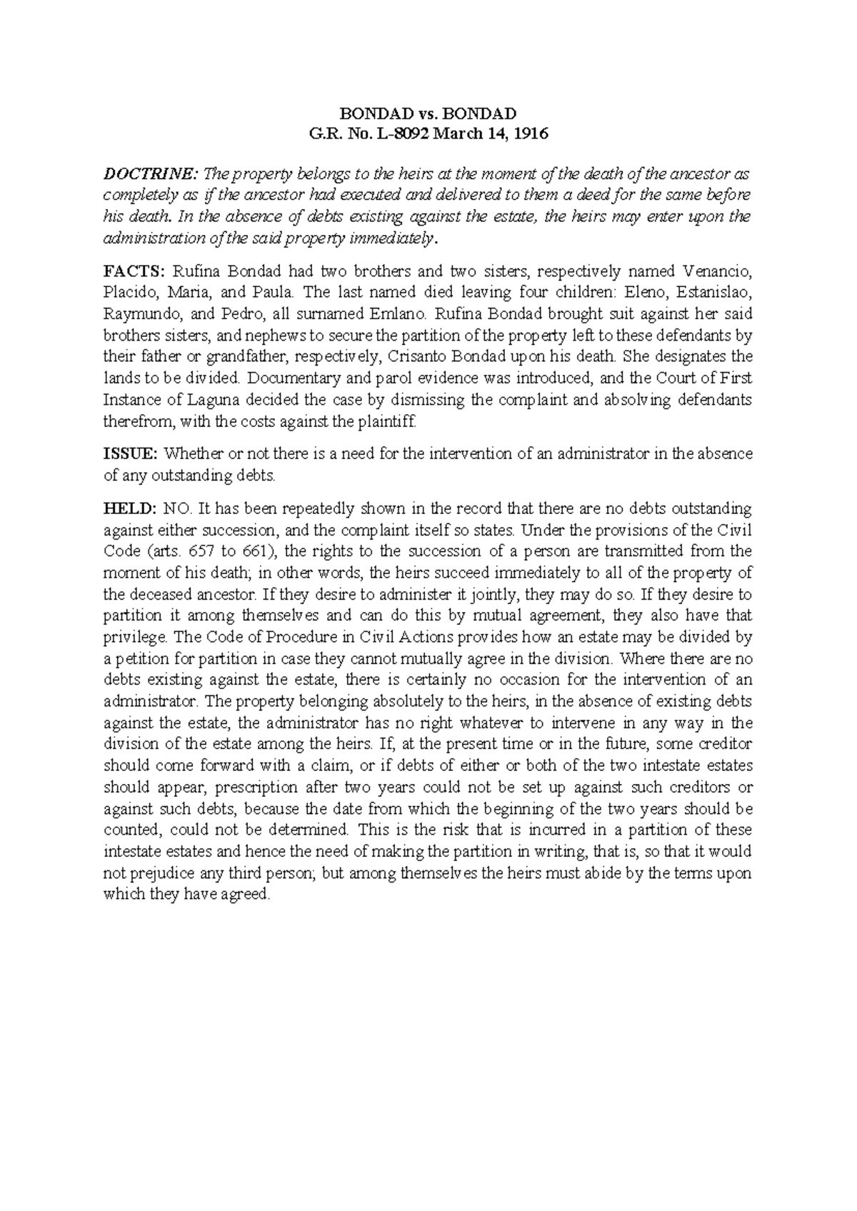Succession Case Notes: Key Legal Principles and Rulings - Studocu