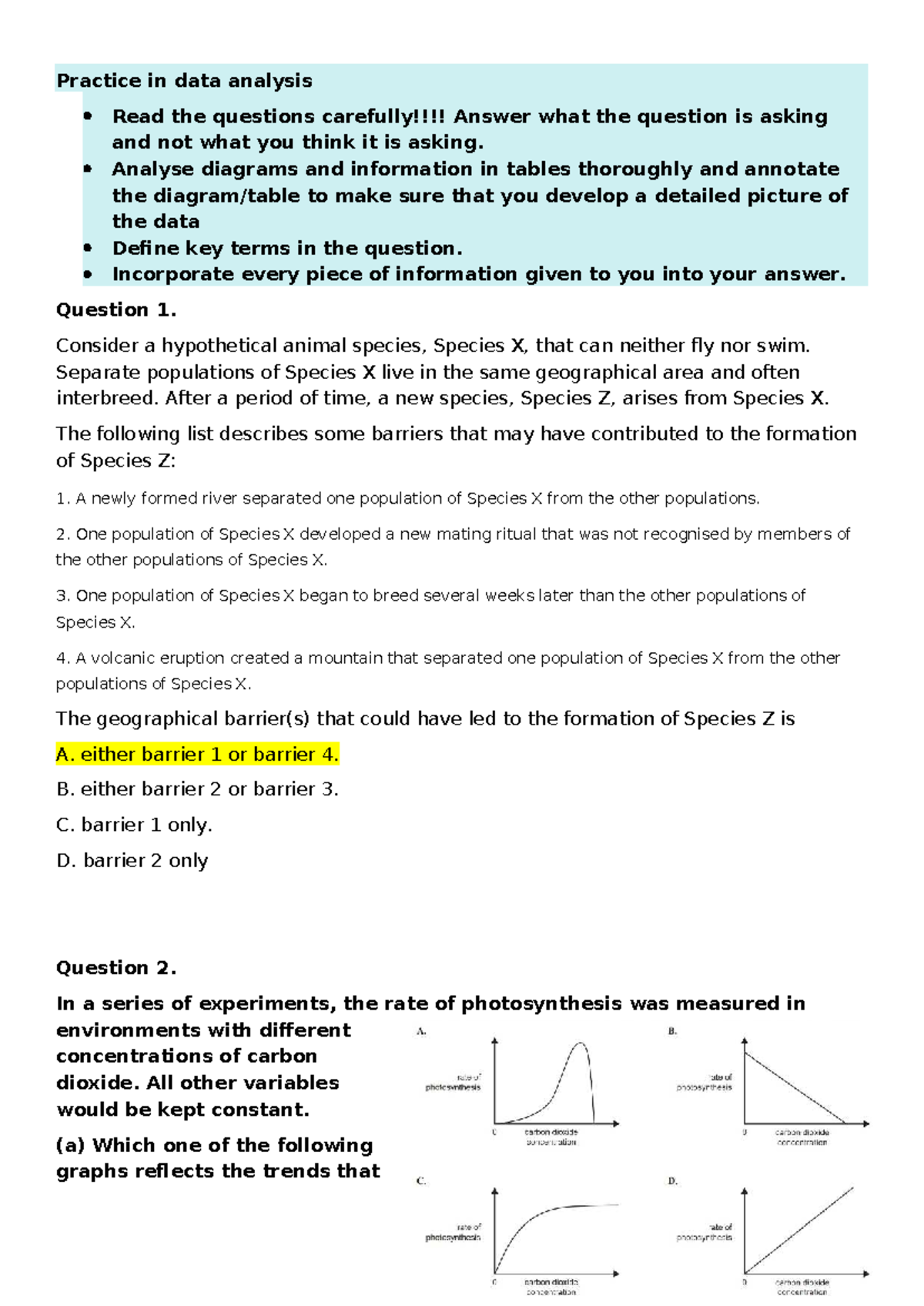 Extended Responses and Data Analysis for Biology 101 - Studocu