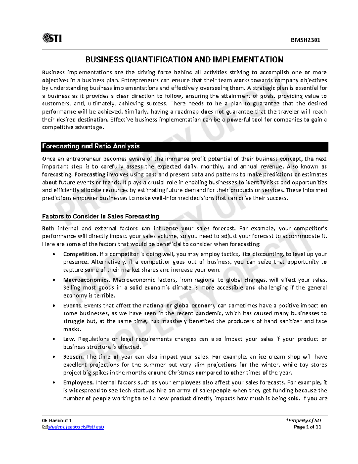 BMSH2301 BUSINESS QUANTIFICATION & IMPLEMENTATION Lecture Notes - Studocu