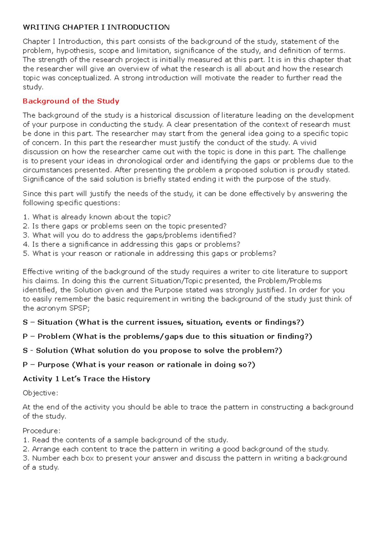 Writing Chapter I: Introduction to Research Concepts and Structure ...