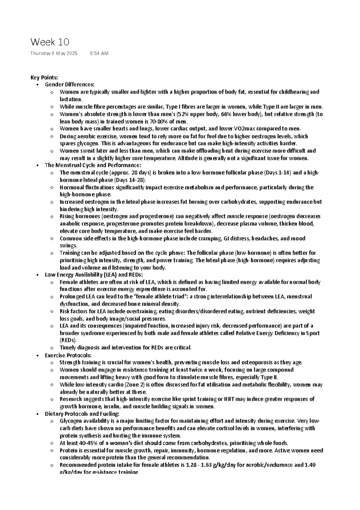 Week 10 Lecture Summary: Gender Differences in Exercise & Nutrition ...