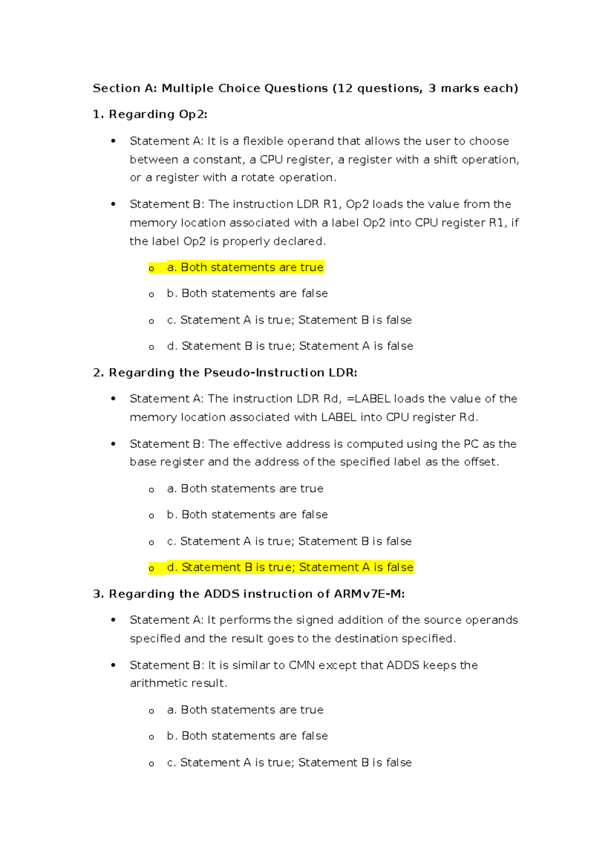 2028 Past Paper: MCQs & Short Questions on Assembly Language Concepts ...