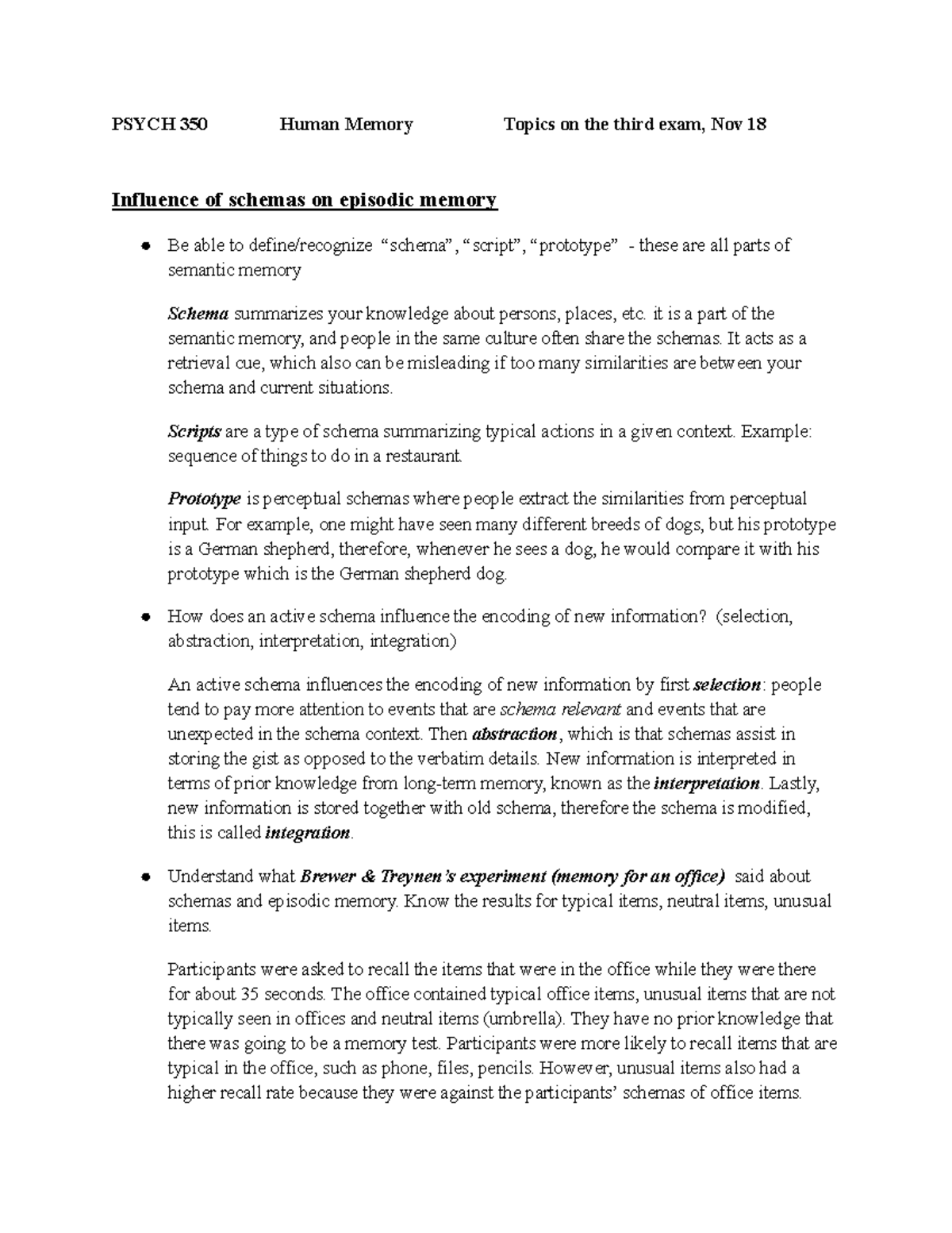 Psych 350- Human Memory: Exam 3 lecture notes - PSYCH 350 Human Memory ...