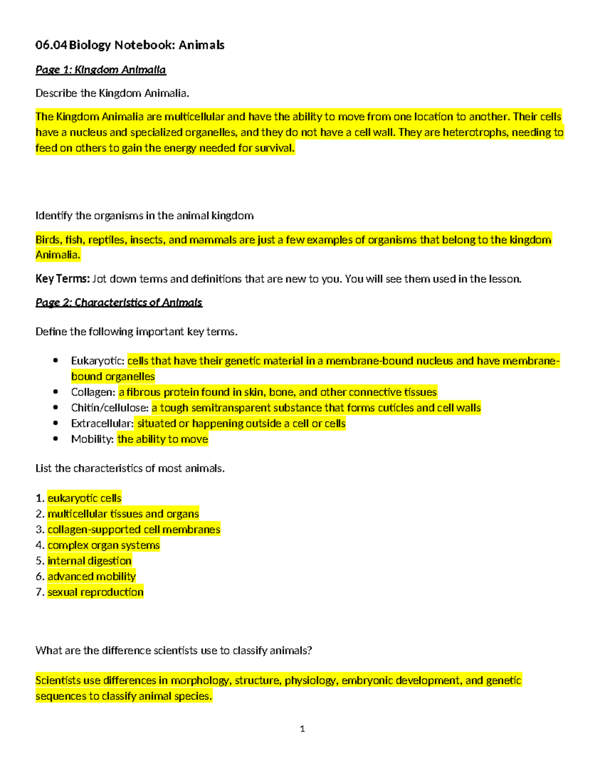 06.04 Biology Notebook: Exploring Kingdom Animalia and Its ...
