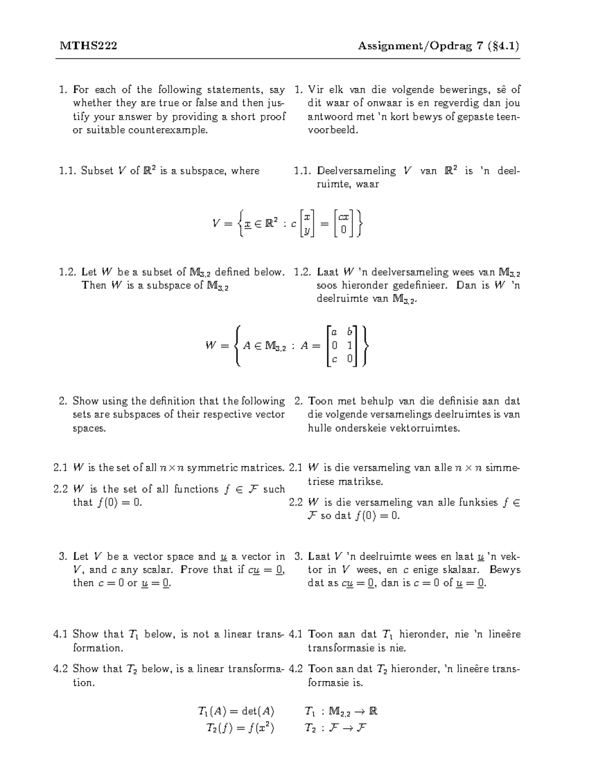 MTHS222 - Assignment 7: Proving Subspaces and Linear Transformations ...