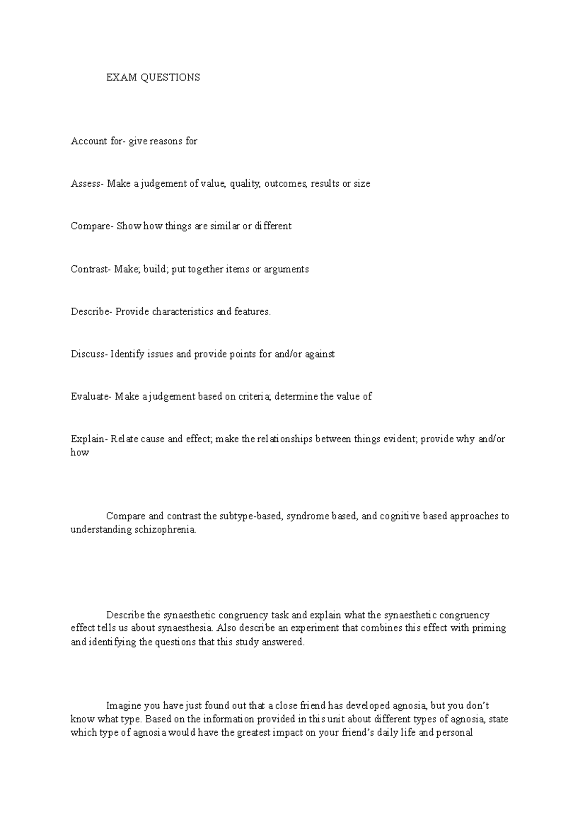 Short Answer Questions - PSYC 301 Final Exam Review Guide - Studocu
