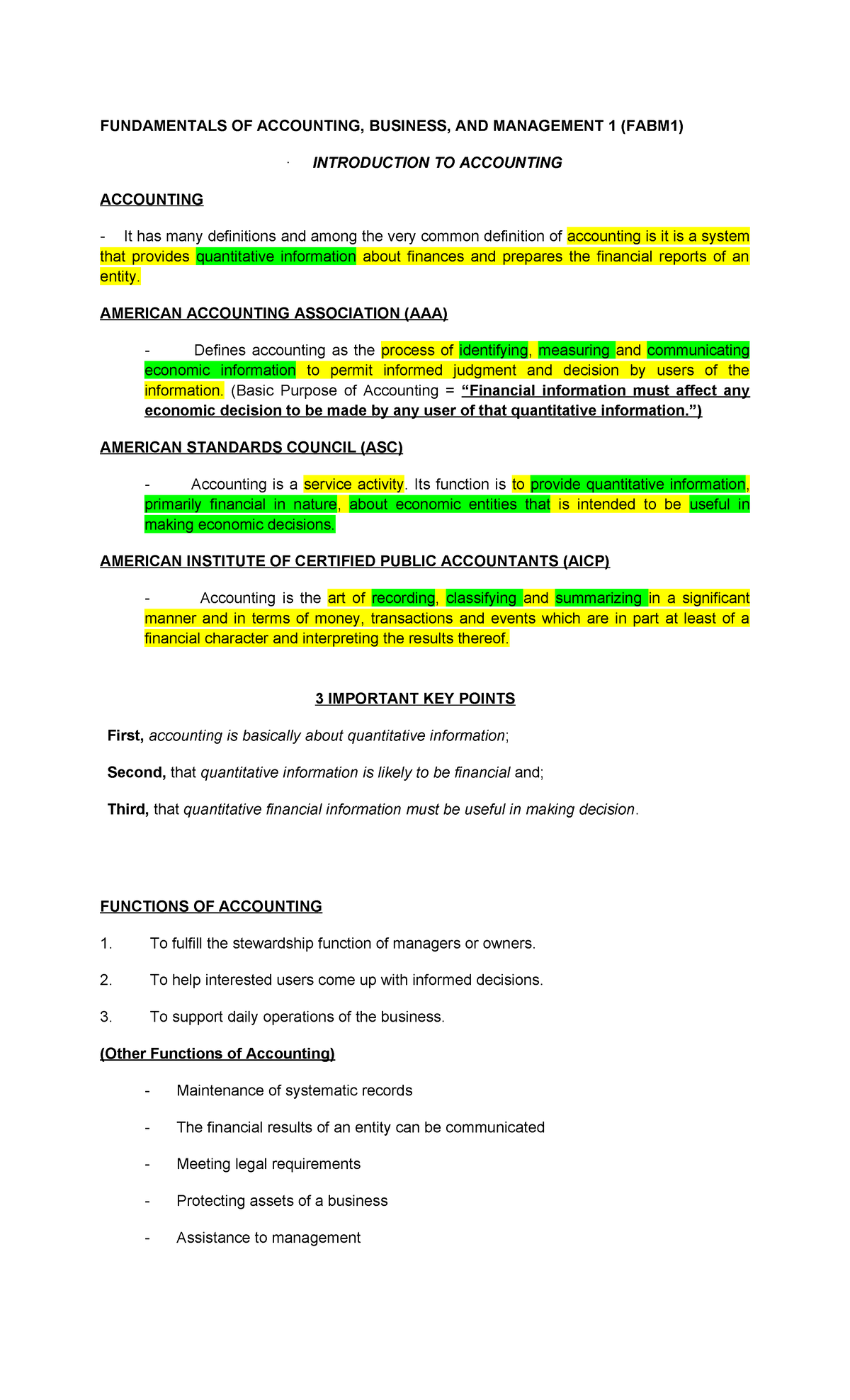 Fundamentals of Accounting, Business, and Management 1 (FABM 1) Study ...