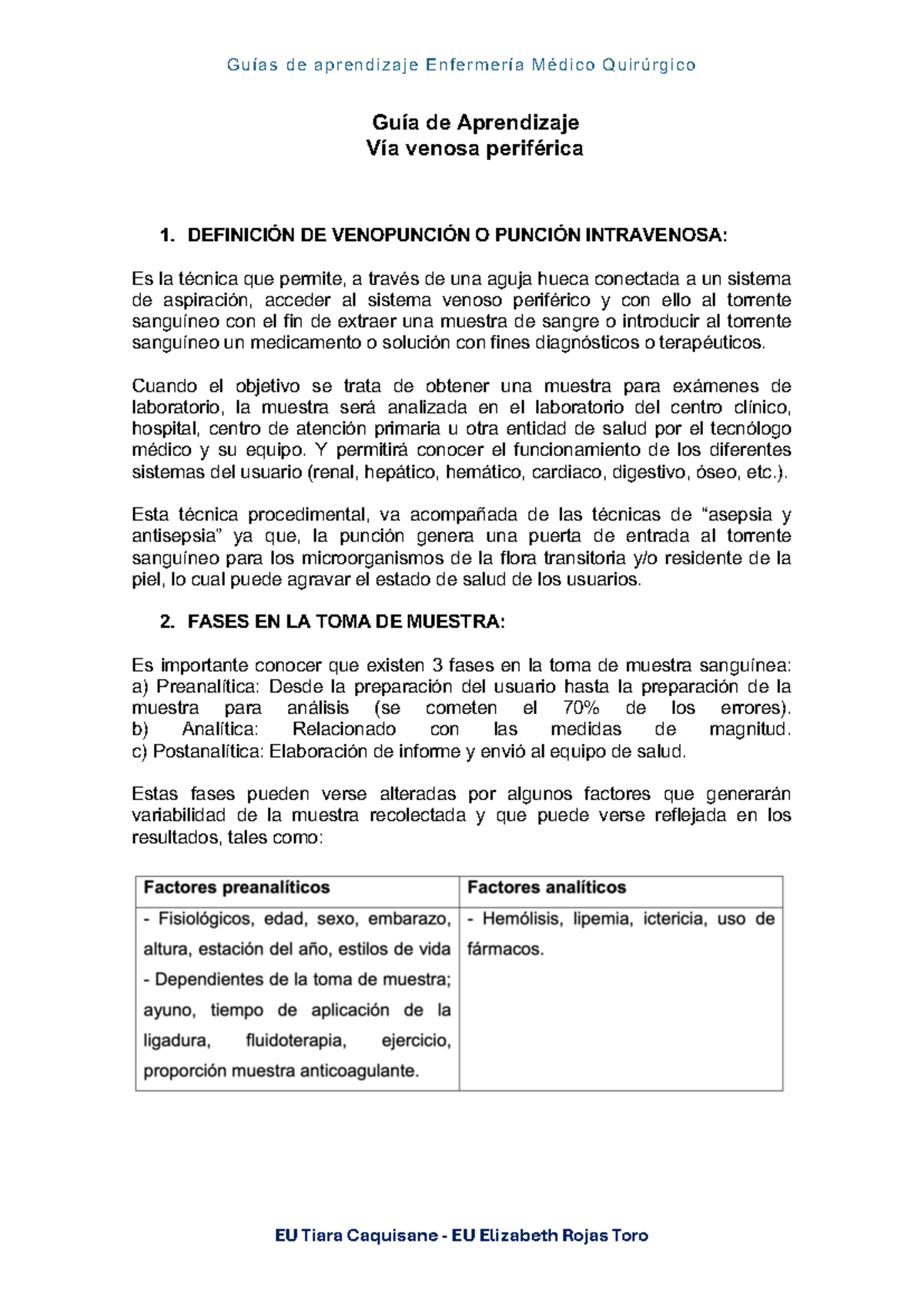 Guía de Aprendizaje: Venopunción en Enfermería Médico Quirúrgico - Studocu