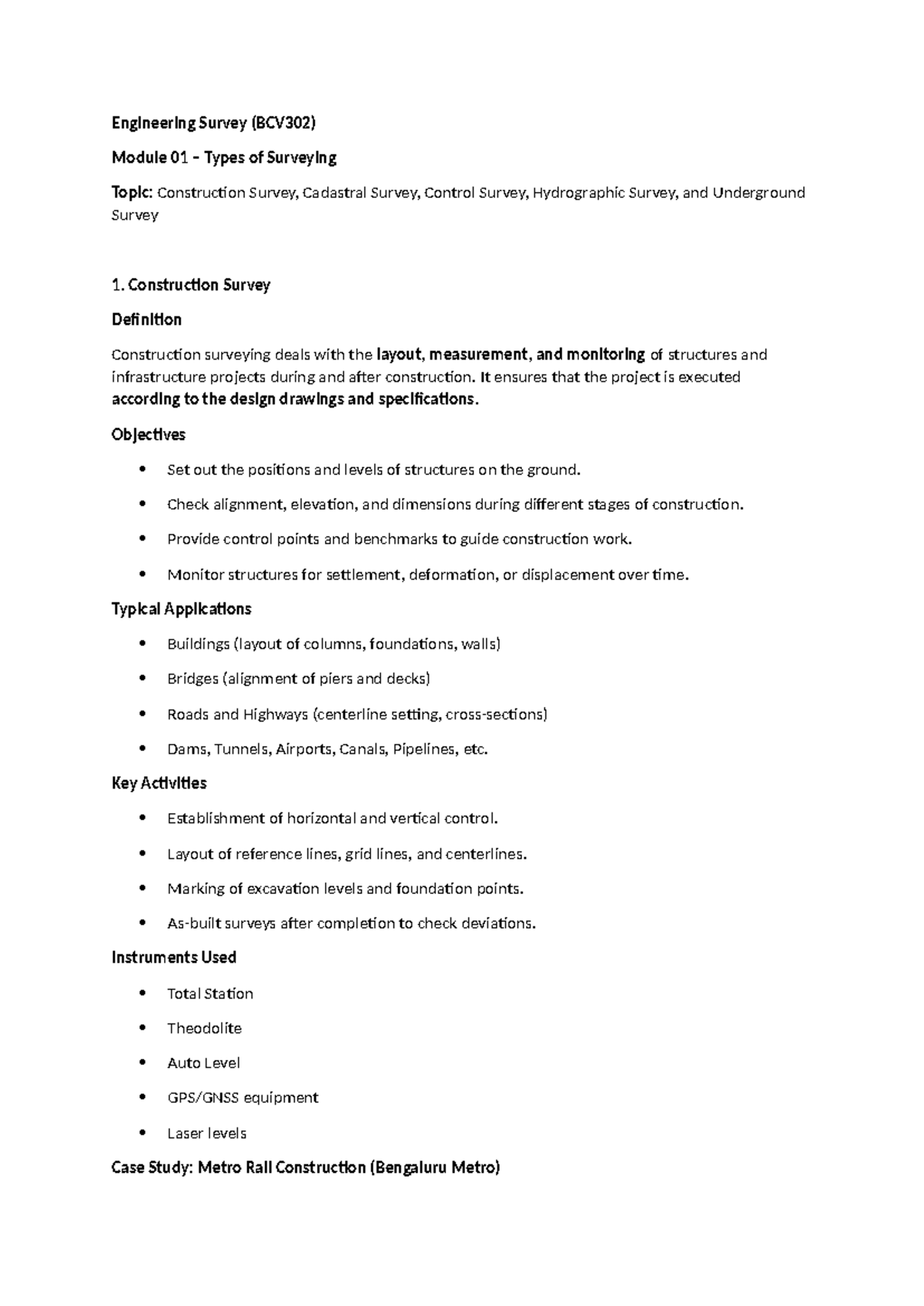 Engineering Survey (BCV302) Module 01: Types of Surveying Notes - Studocu