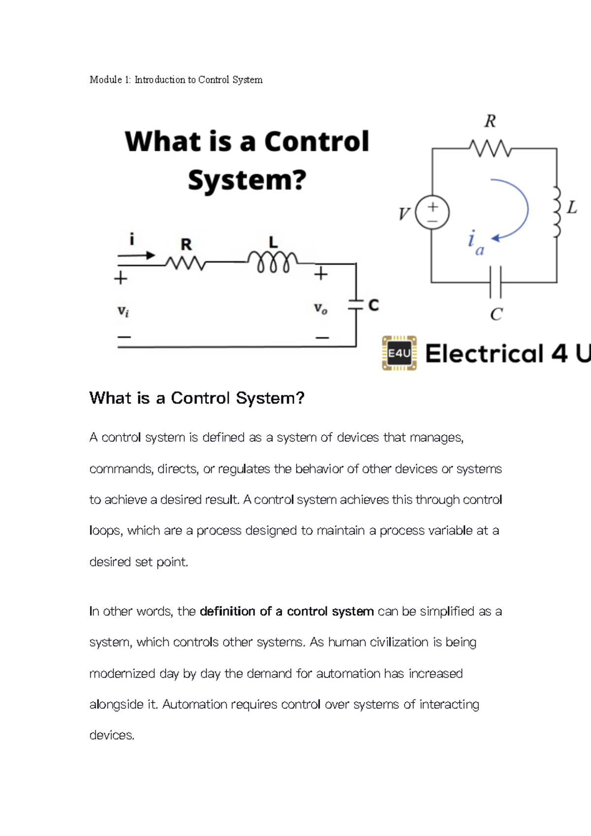 Feedback Module 123 - Module 1: Introduction to Control System What is ...