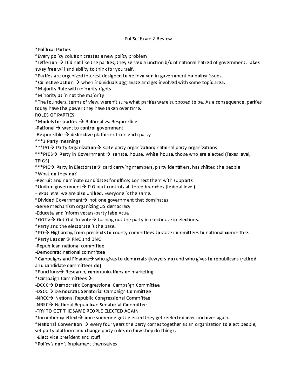 Poli Sci 201 Exam 2 Comprehensive Review Notes - Studocu