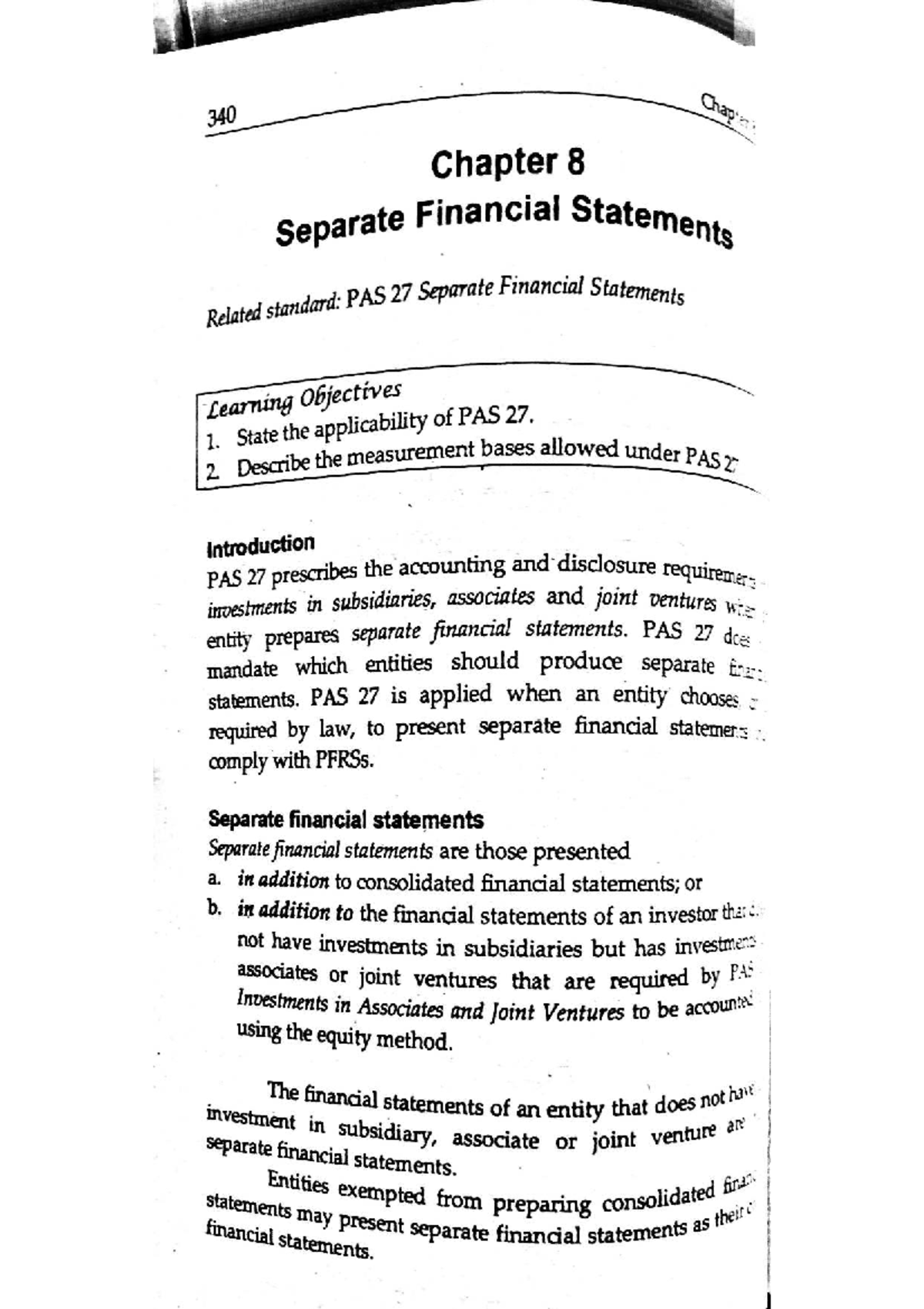 340 Cap Chapter 8 - Separate Financial Statements & PAS 27 Overview ...
