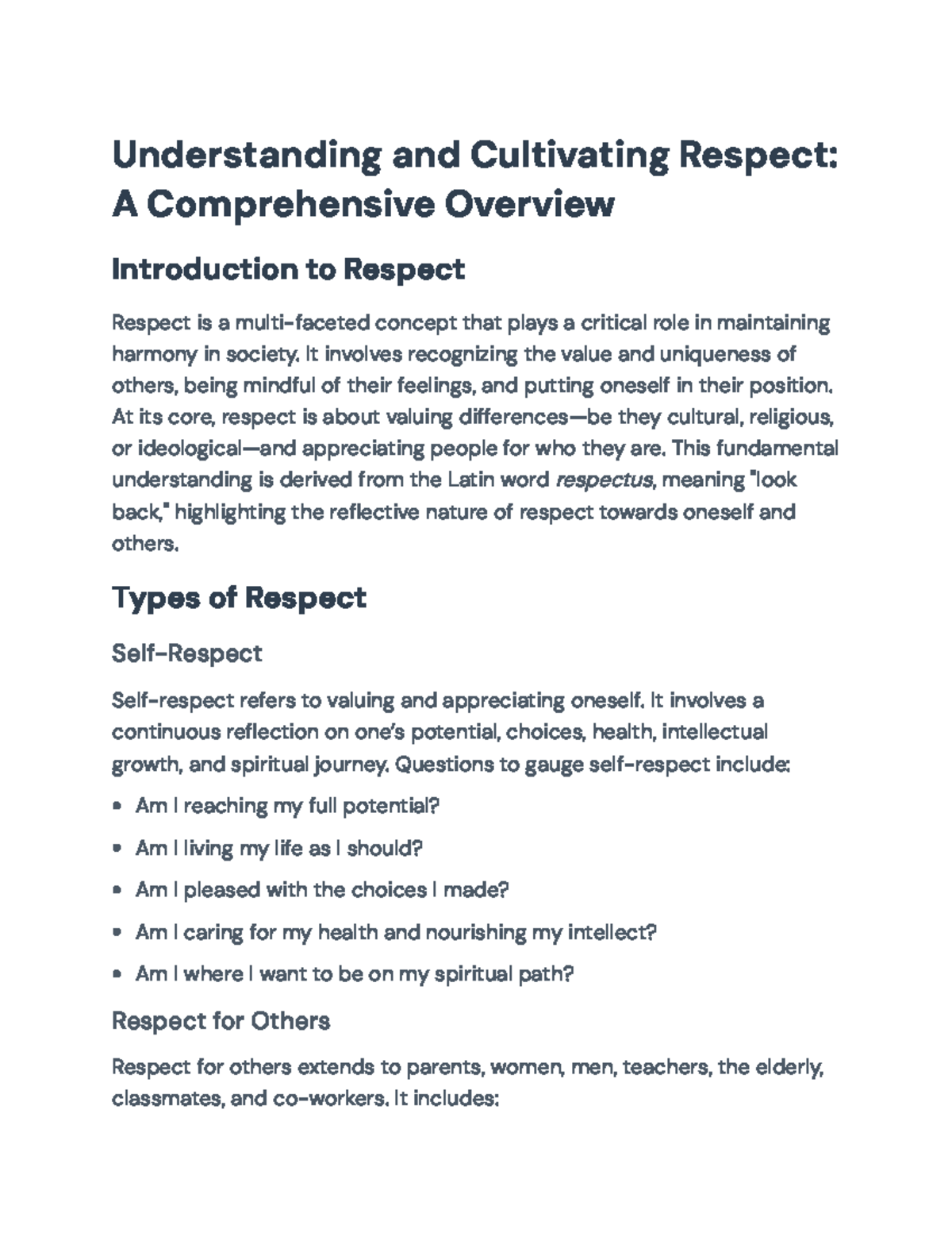 Understanding and Cultivating Respect: A Comprehensive Overview ...