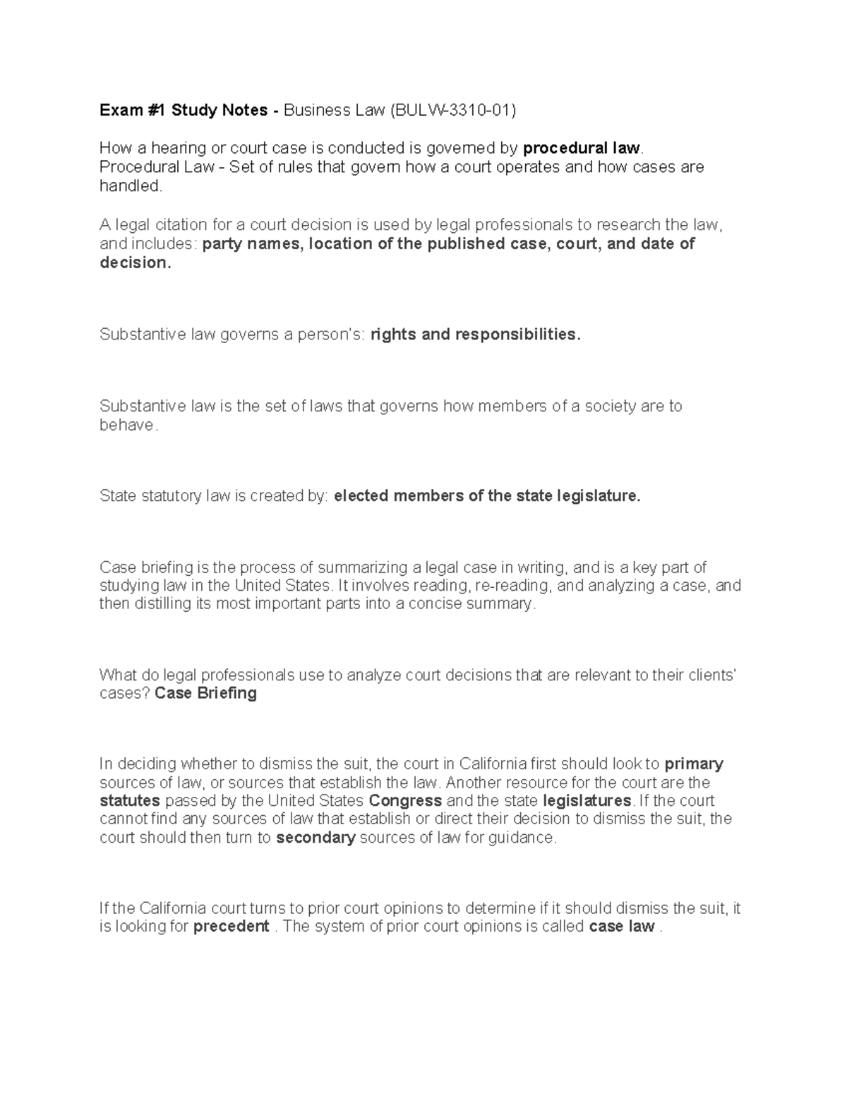 Final Exam Study Notes - Business Law (BULW-3310-01) - Studocu