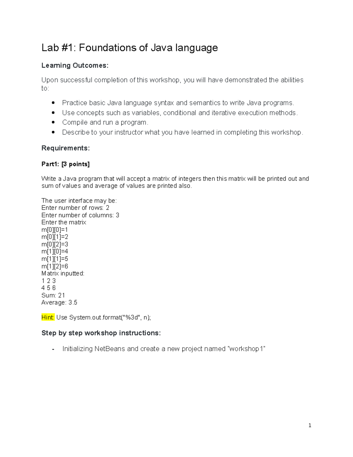 Lab 1 - poiiiiiii - Lab #1: Foundations of Java language Learning ...