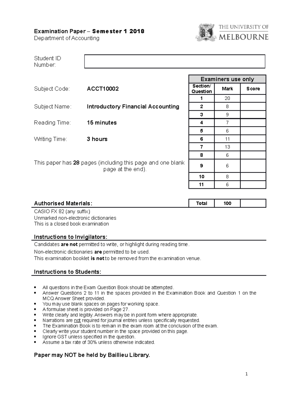 Final Exam Questions for Introductory Financial Accounting - CAS 2018 ...