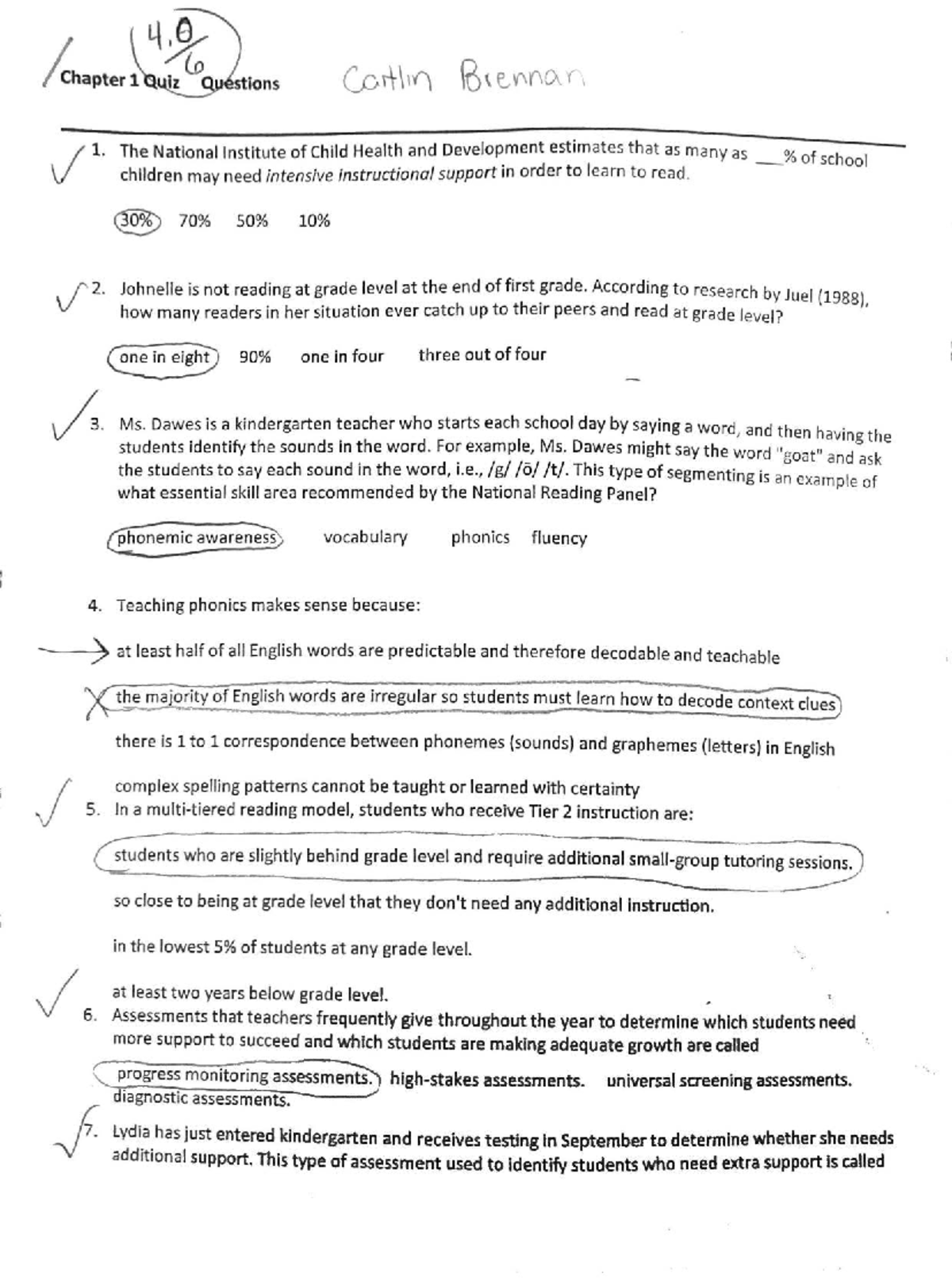 Chapter 1 Quiz Questions on Reading Instruction - Studocu