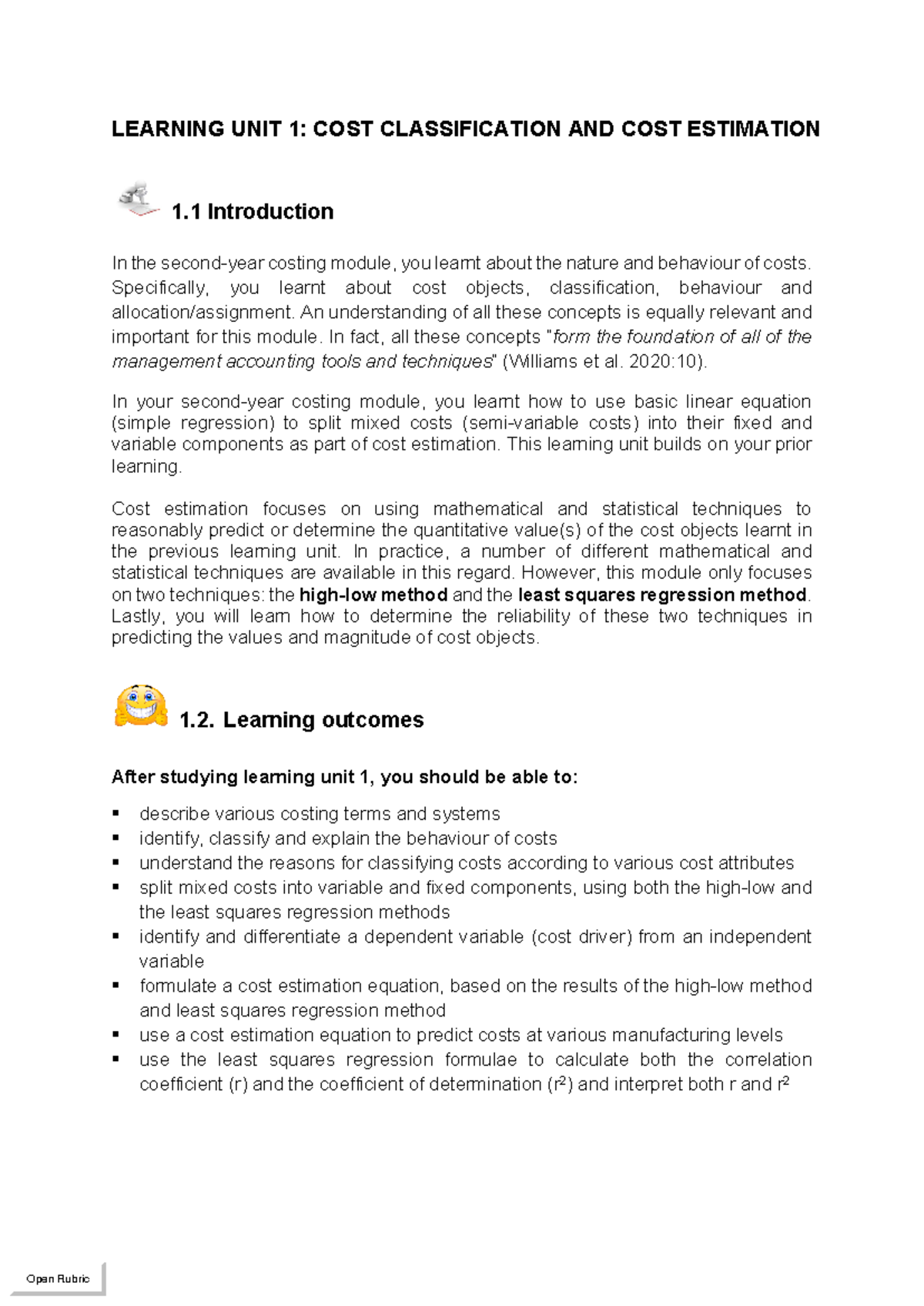 MAC3761 Learning Unit 1: Cost Classification & Estimation Techniques ...