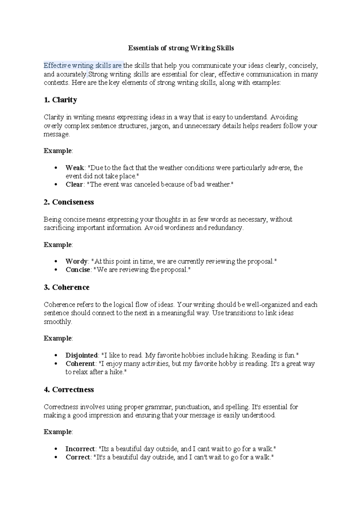 Comm Skills: Essentials of Strong Writing Skills (Unit 2) - Studocu