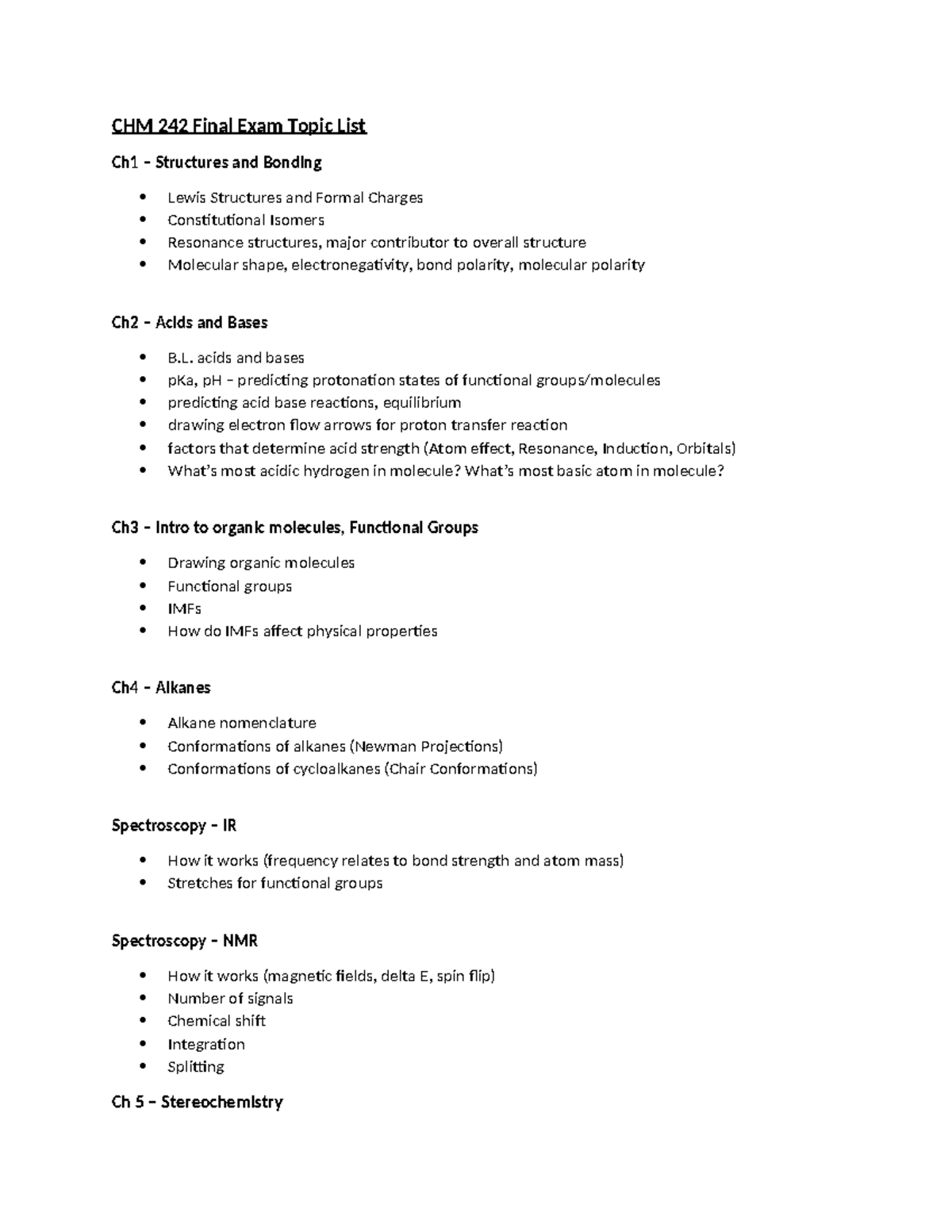CHM 242 Final Exam Study Guide: Key Organic Chemistry Concepts - Studocu