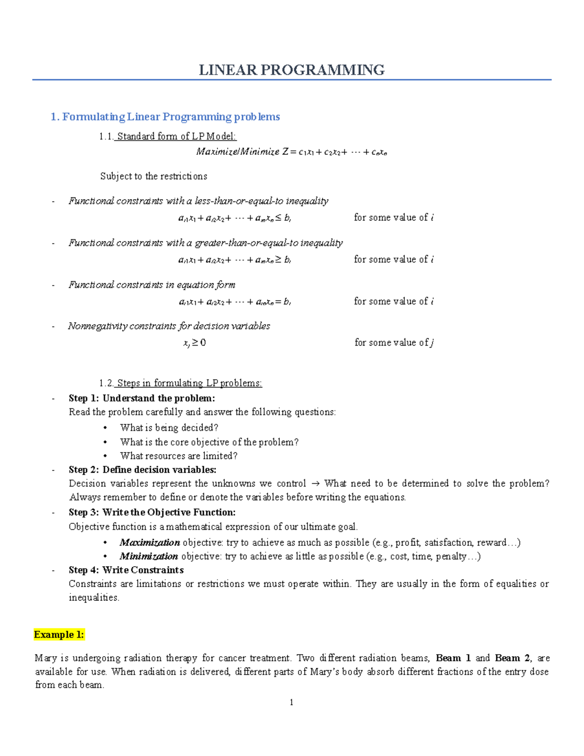 OR MID - Formulating Linear Programming Problems and Solutions - Studocu