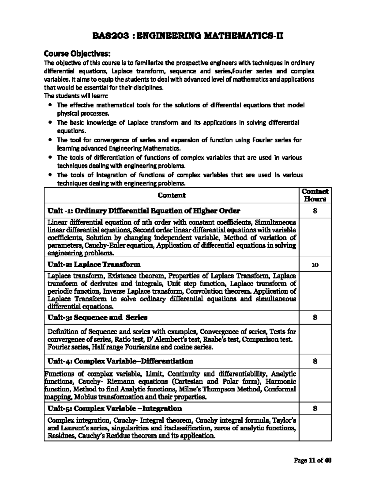 BAS203: Engineering Mathematics Syllabus & Course Objectives - Studocu