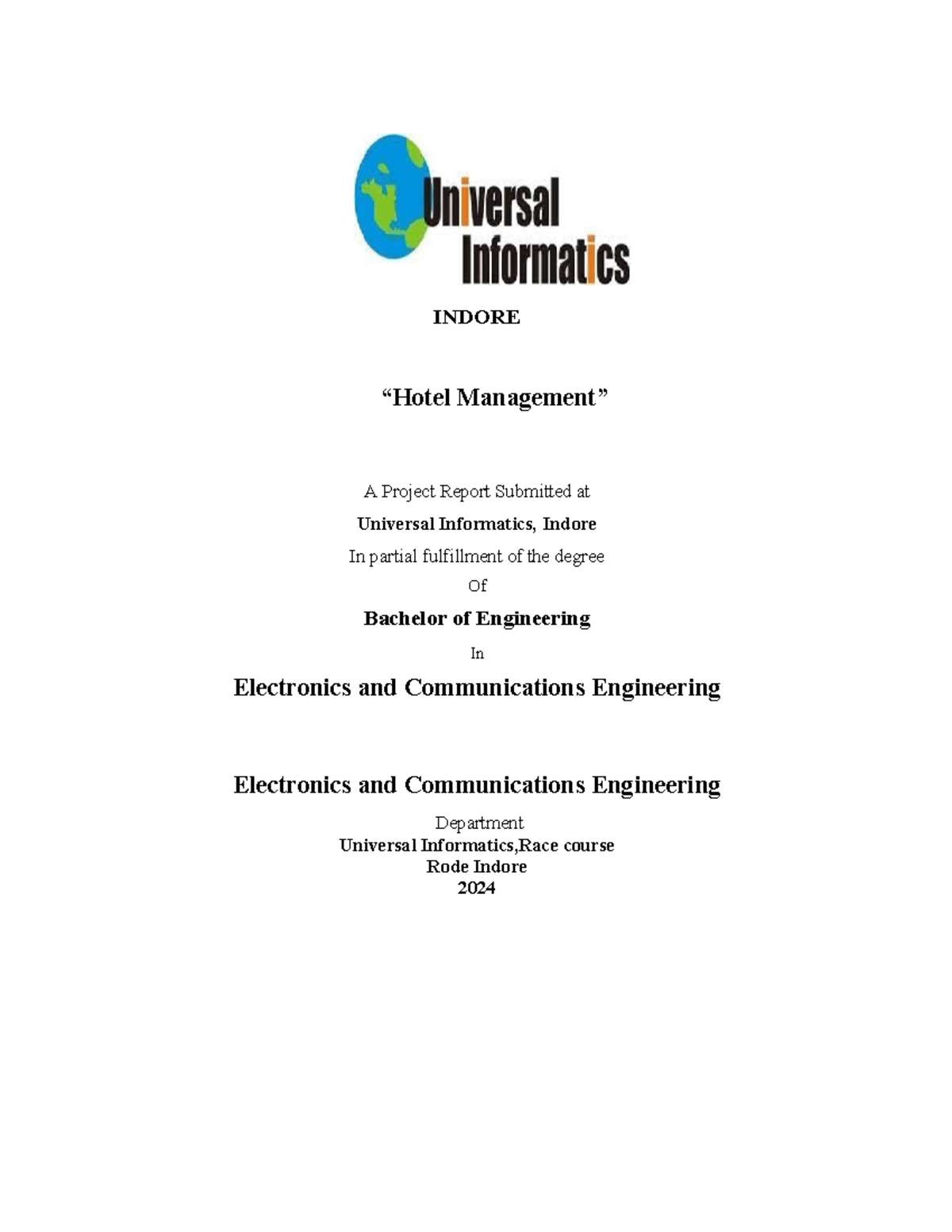 Hotel Management System (BE - ECE) Project Report 2024 - Studocu