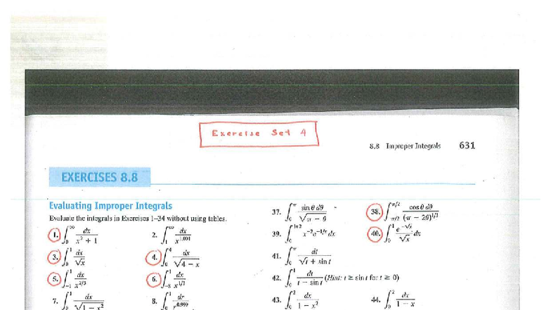 118-Exercise Set 4: Evaluating Improper Integrals and Convergence Tests ...