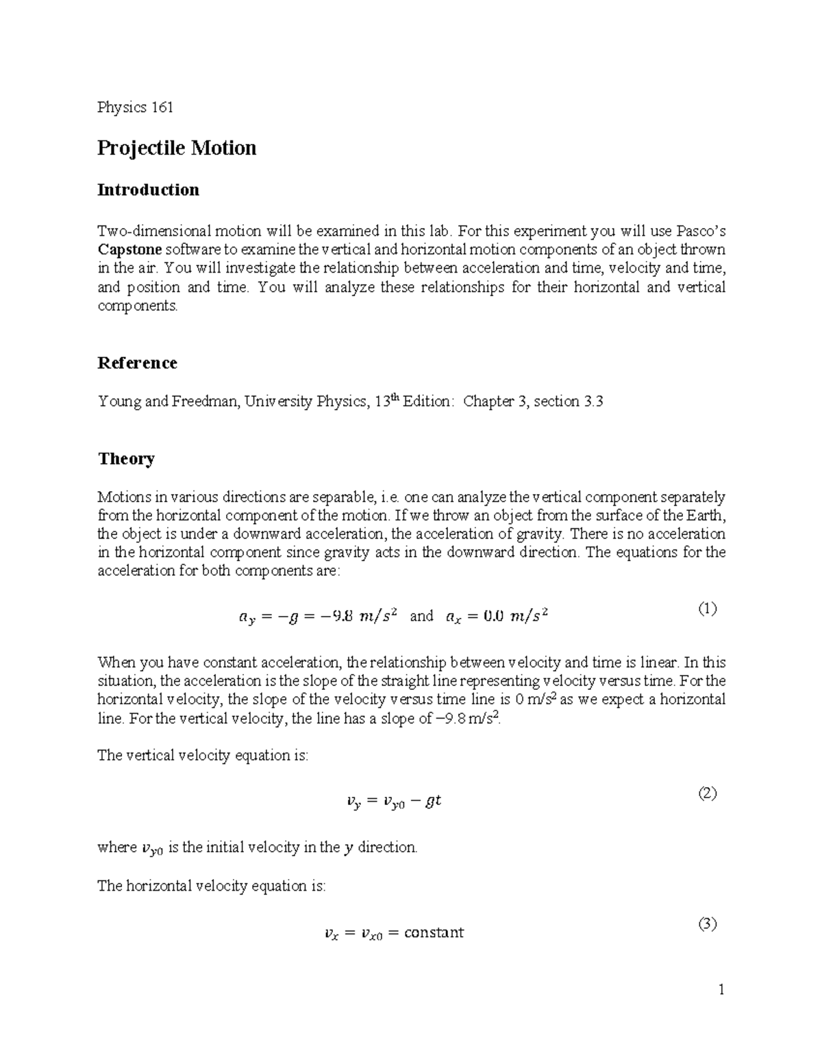 Physics 161: Projectile Motion Lab Analysis with Capstone Software ...