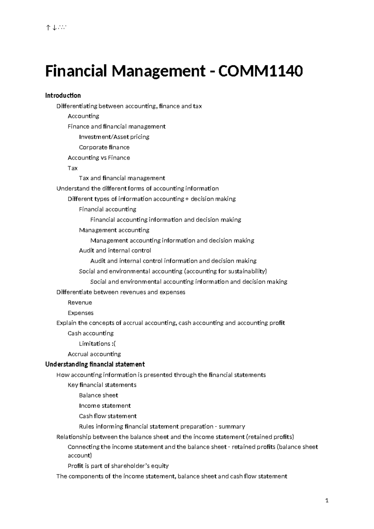 COMM1140 Lecture Notes: Financial Management Concepts and Practices ...