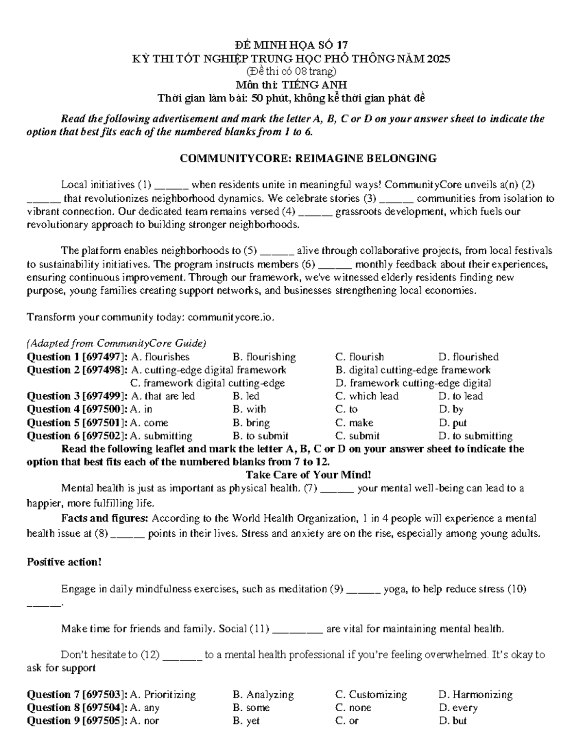 Đề 17 - HS - Practice Test Questions for 2025 High School Graduation ...