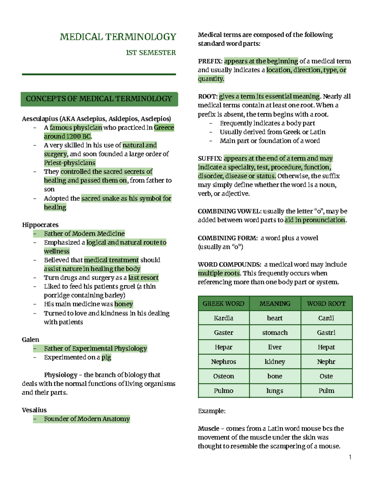 Medical Terminology 1ST SEMESTER Prelims Study Guide - Studocu